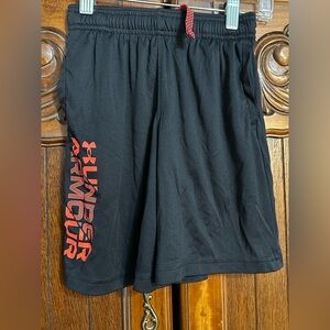 Under Armour Youth Small Black and Neon orange/Red Athletic Shorts
